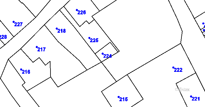Parcela st. 224 v KÚ Hodkovice nad Mohelkou, Katastrální mapa