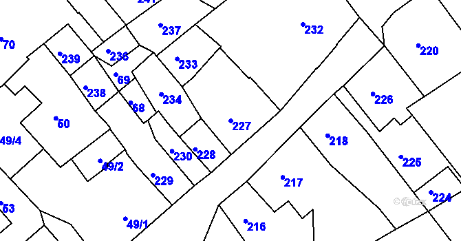Parcela st. 227 v KÚ Hodkovice nad Mohelkou, Katastrální mapa