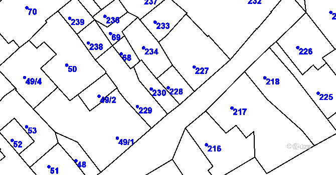 Parcela st. 228 v KÚ Hodkovice nad Mohelkou, Katastrální mapa
