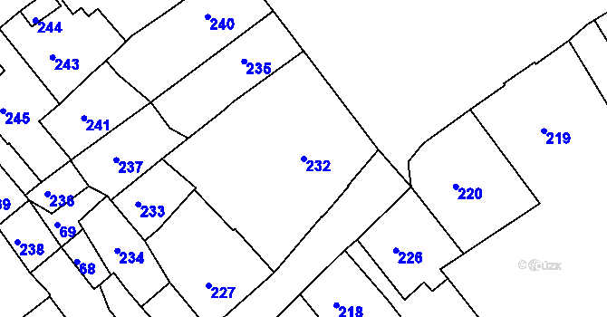 Parcela st. 232 v KÚ Hodkovice nad Mohelkou, Katastrální mapa