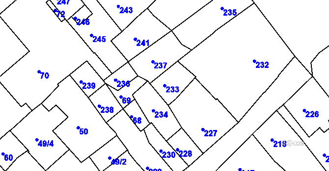 Parcela st. 233 v KÚ Hodkovice nad Mohelkou, Katastrální mapa