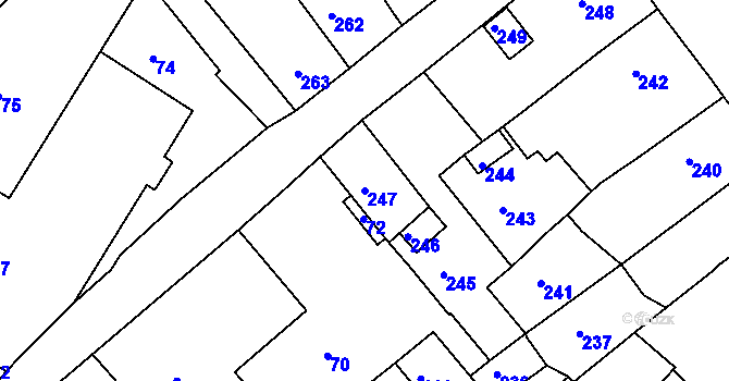 Parcela st. 247 v KÚ Hodkovice nad Mohelkou, Katastrální mapa