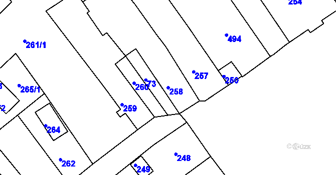 Parcela st. 258 v KÚ Hodkovice nad Mohelkou, Katastrální mapa