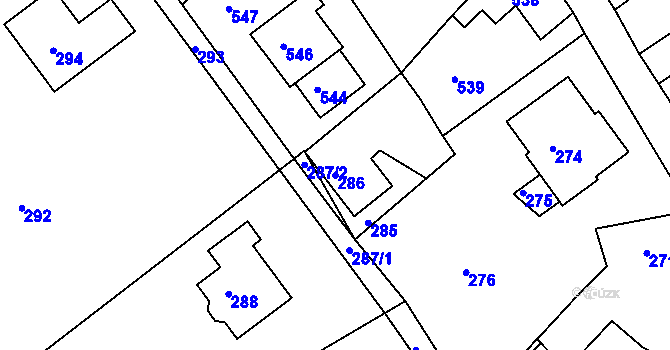 Parcela st. 286 v KÚ Hodkovice nad Mohelkou, Katastrální mapa