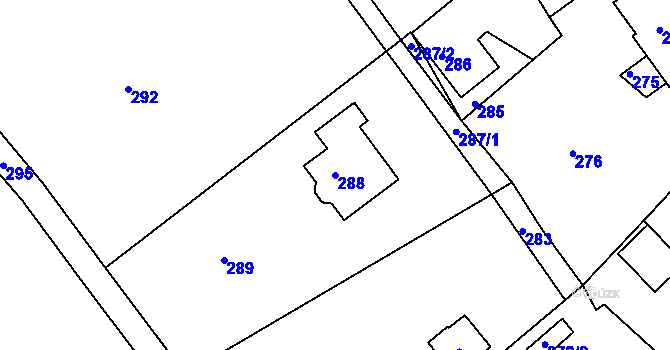 Parcela st. 288 v KÚ Hodkovice nad Mohelkou, Katastrální mapa