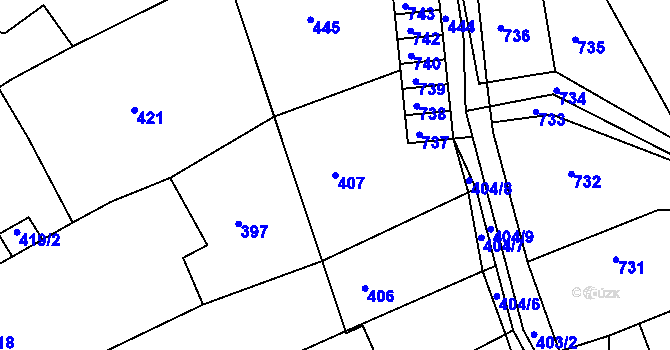 Parcela st. 407 v KÚ Hodkovice nad Mohelkou, Katastrální mapa