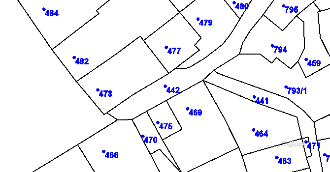 Parcela st. 442 v KÚ Hodkovice nad Mohelkou, Katastrální mapa