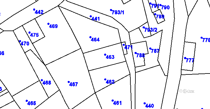 Parcela st. 463 v KÚ Hodkovice nad Mohelkou, Katastrální mapa