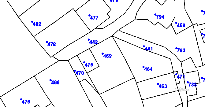 Parcela st. 469 v KÚ Hodkovice nad Mohelkou, Katastrální mapa