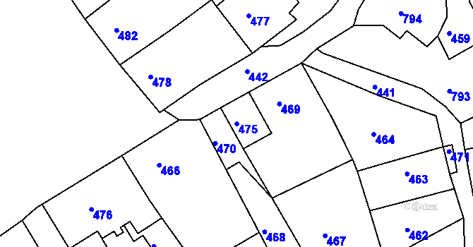 Parcela st. 475 v KÚ Hodkovice nad Mohelkou, Katastrální mapa