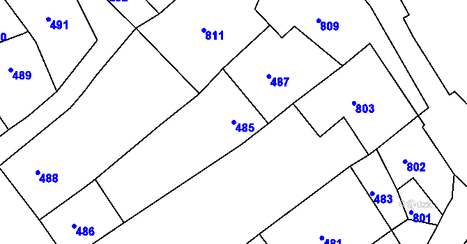 Parcela st. 485 v KÚ Hodkovice nad Mohelkou, Katastrální mapa