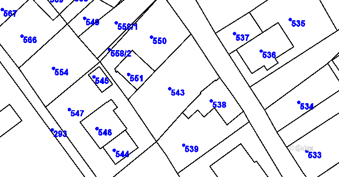 Parcela st. 543 v KÚ Hodkovice nad Mohelkou, Katastrální mapa