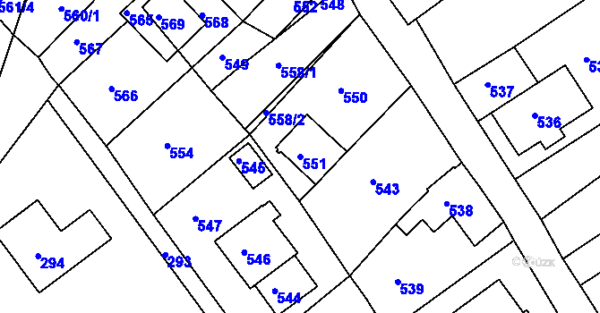 Parcela st. 551 v KÚ Hodkovice nad Mohelkou, Katastrální mapa