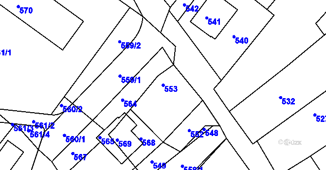 Parcela st. 553 v KÚ Hodkovice nad Mohelkou, Katastrální mapa