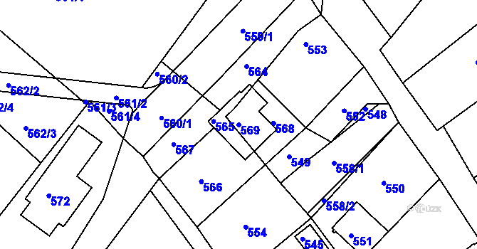 Parcela st. 569 v KÚ Hodkovice nad Mohelkou, Katastrální mapa