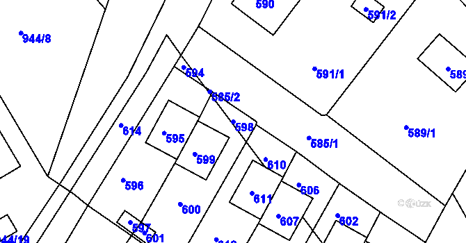 Parcela st. 598 v KÚ Hodkovice nad Mohelkou, Katastrální mapa