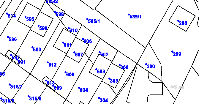 Parcela st. 602 v KÚ Hodkovice nad Mohelkou, Katastrální mapa
