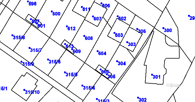 Parcela st. 604 v KÚ Hodkovice nad Mohelkou, Katastrální mapa