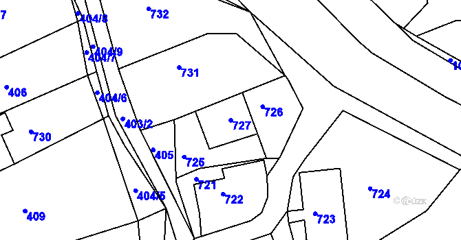 Parcela st. 727 v KÚ Hodkovice nad Mohelkou, Katastrální mapa