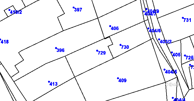 Parcela st. 729 v KÚ Hodkovice nad Mohelkou, Katastrální mapa