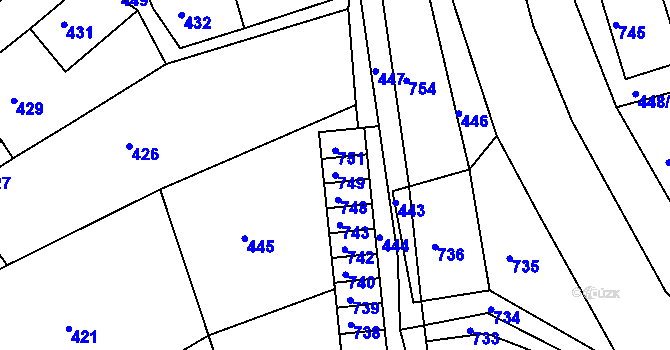Parcela st. 749 v KÚ Hodkovice nad Mohelkou, Katastrální mapa