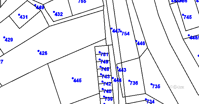 Parcela st. 751 v KÚ Hodkovice nad Mohelkou, Katastrální mapa