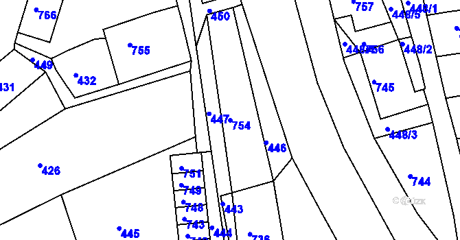 Parcela st. 754 v KÚ Hodkovice nad Mohelkou, Katastrální mapa