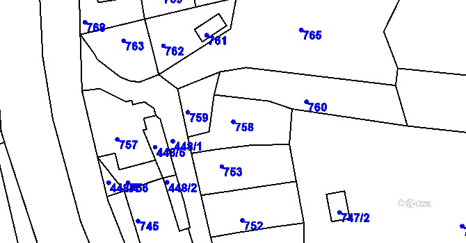 Parcela st. 758 v KÚ Hodkovice nad Mohelkou, Katastrální mapa