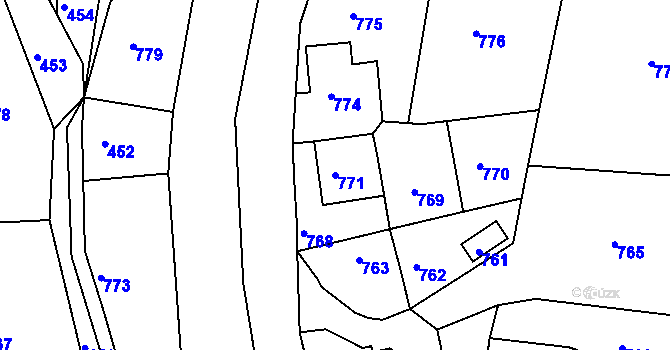 Parcela st. 771 v KÚ Hodkovice nad Mohelkou, Katastrální mapa