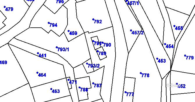 Parcela st. 789 v KÚ Hodkovice nad Mohelkou, Katastrální mapa
