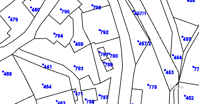 Parcela st. 791 v KÚ Hodkovice nad Mohelkou, Katastrální mapa