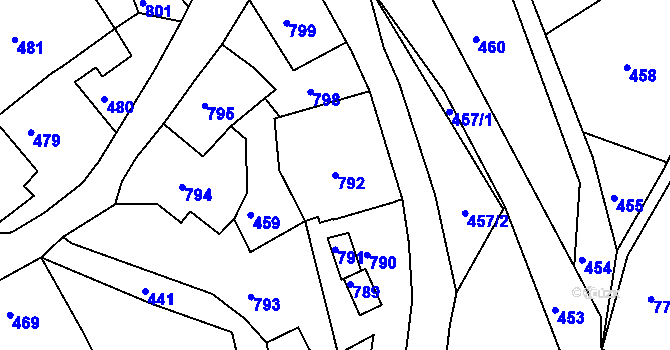Parcela st. 792 v KÚ Hodkovice nad Mohelkou, Katastrální mapa