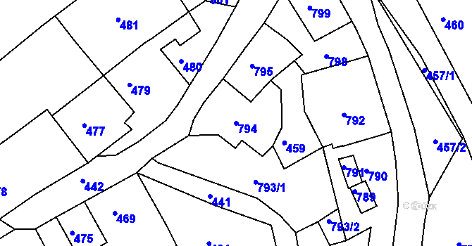 Parcela st. 794 v KÚ Hodkovice nad Mohelkou, Katastrální mapa