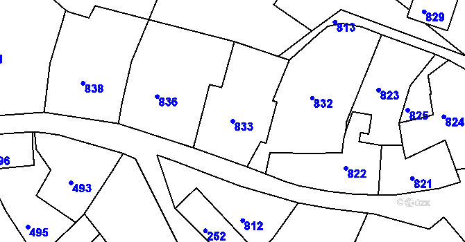 Parcela st. 833 v KÚ Hodkovice nad Mohelkou, Katastrální mapa