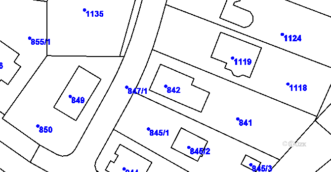 Parcela st. 842 v KÚ Hodkovice nad Mohelkou, Katastrální mapa