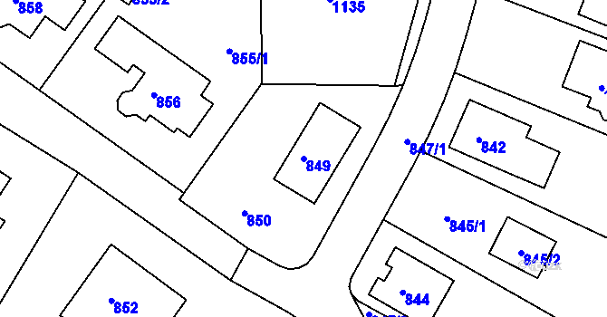 Parcela st. 849 v KÚ Hodkovice nad Mohelkou, Katastrální mapa