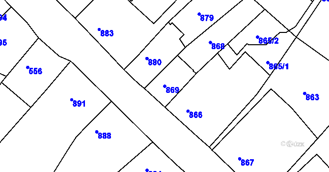 Parcela st. 869 v KÚ Hodkovice nad Mohelkou, Katastrální mapa