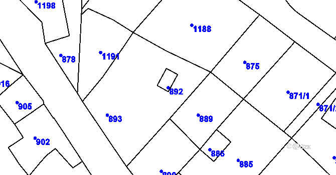 Parcela st. 892 v KÚ Hodkovice nad Mohelkou, Katastrální mapa