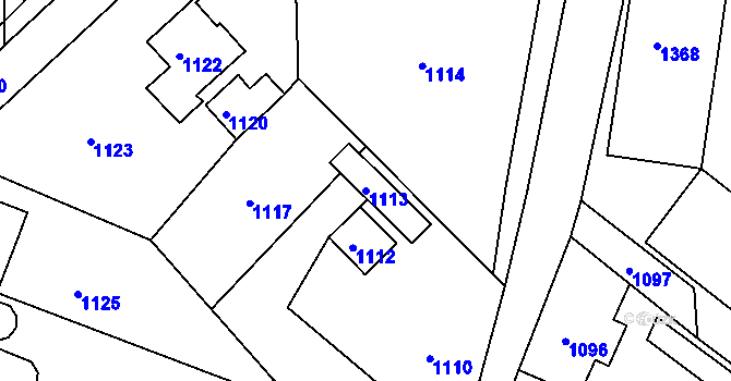 Parcela st. 1113 v KÚ Hodkovice nad Mohelkou, Katastrální mapa