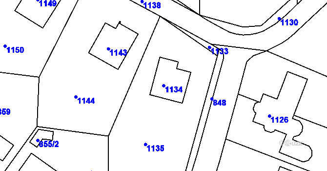 Parcela st. 1134 v KÚ Hodkovice nad Mohelkou, Katastrální mapa