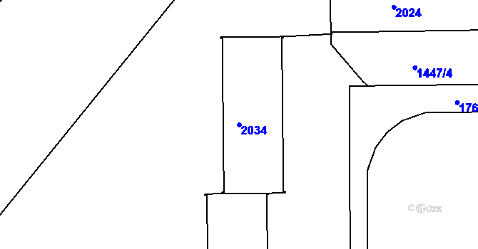 Parcela st. 2034 v KÚ Hodkovice nad Mohelkou, Katastrální mapa