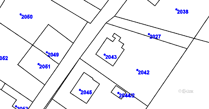 Parcela st. 2043 v KÚ Hodkovice nad Mohelkou, Katastrální mapa