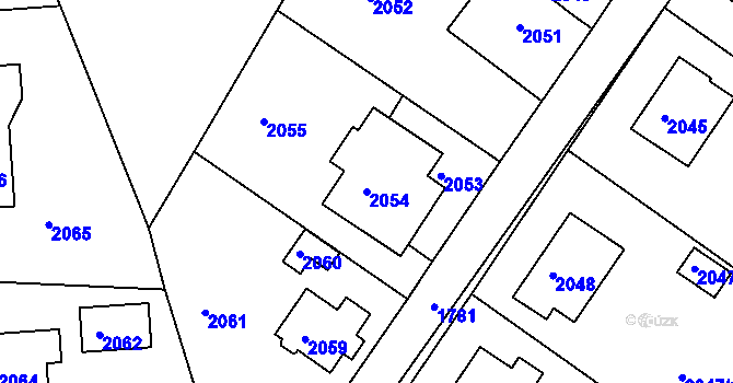 Parcela st. 2054 v KÚ Hodkovice nad Mohelkou, Katastrální mapa