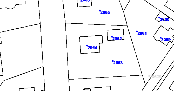 Parcela st. 2064 v KÚ Hodkovice nad Mohelkou, Katastrální mapa