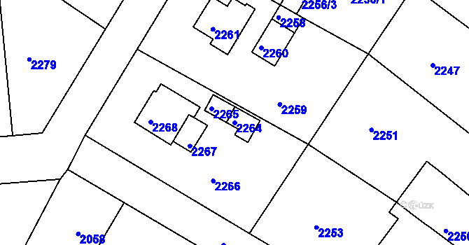 Parcela st. 2264 v KÚ Hodkovice nad Mohelkou, Katastrální mapa