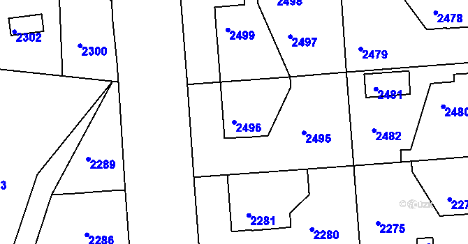 Parcela st. 2496 v KÚ Hodkovice nad Mohelkou, Katastrální mapa