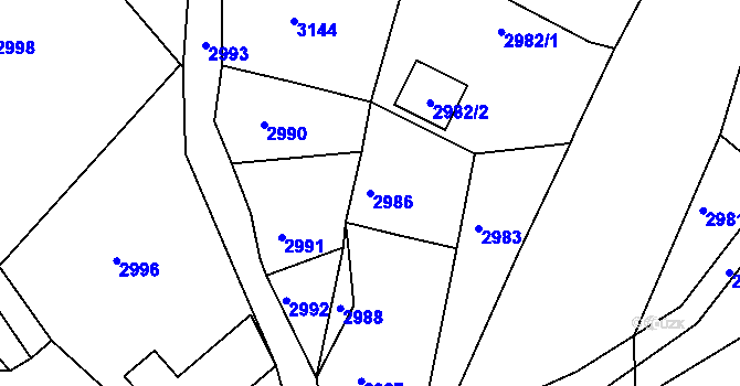 Parcela st. 2986 v KÚ Hodkovice nad Mohelkou, Katastrální mapa