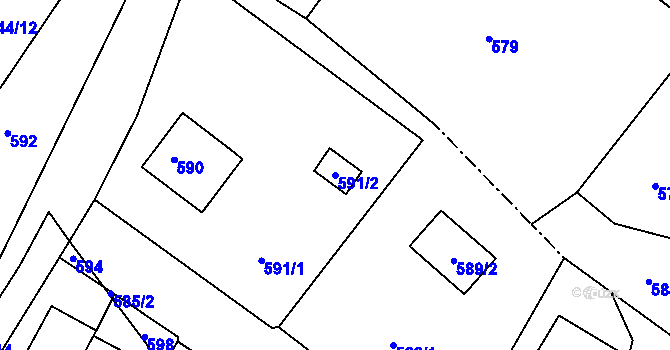 Parcela st. 591/2 v KÚ Hodkovice nad Mohelkou, Katastrální mapa