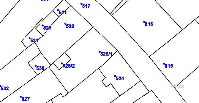 Parcela st. 525/1 v KÚ Hodkovice nad Mohelkou, Katastrální mapa