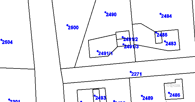 Parcela st. 2491/1 v KÚ Hodkovice nad Mohelkou, Katastrální mapa